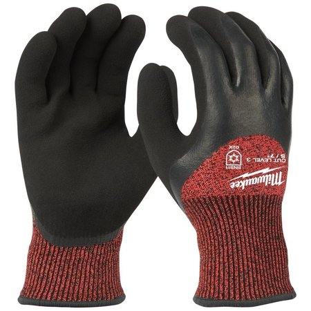 MILWAUKEE TOOL Winter Dipped Gloves, Men's, S, 6.69 to 7.09 in L, Elastic Knit Cuff, Latex Palm, Black/Red 48-22-8920